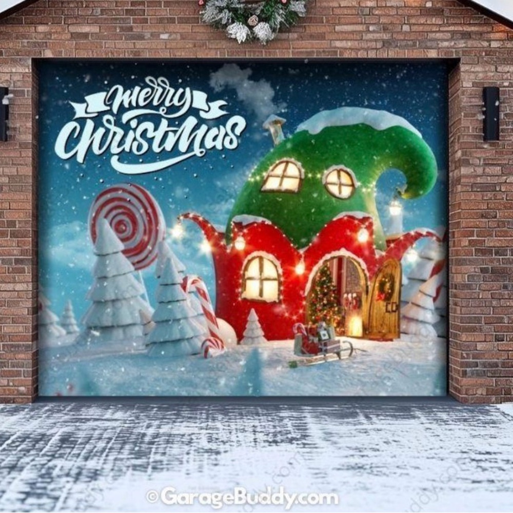 Garage Buddy Door Cover for Holiday Decor with Green and Red Accents